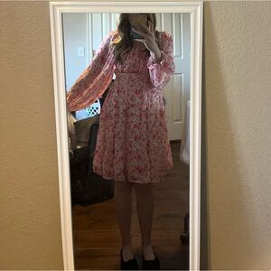 Floral Pink Dress with Long Sleeves
